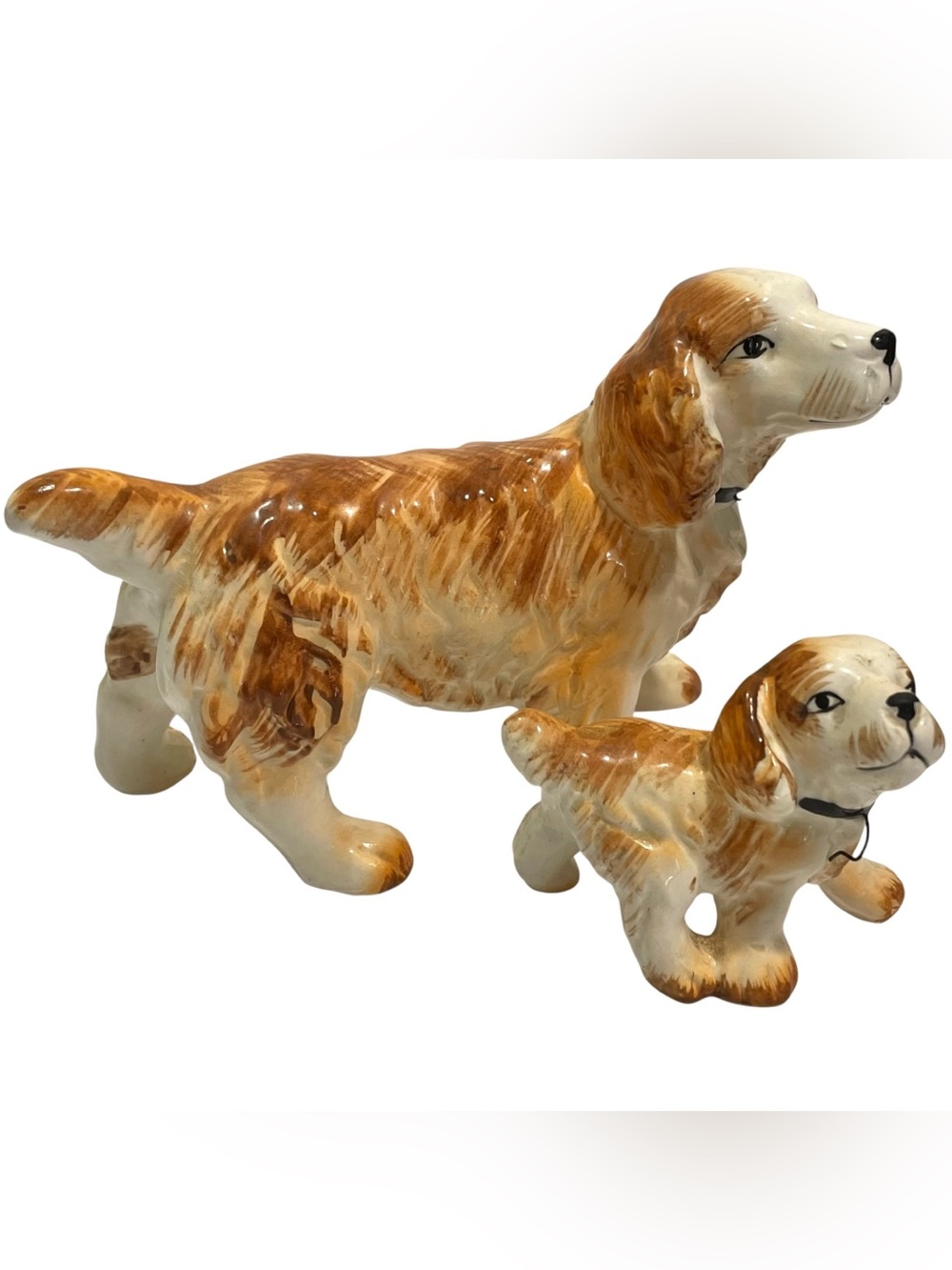Vintage 1950s Cocker Spaniel Mom and Puppy Small Porcelain Figurines (2)